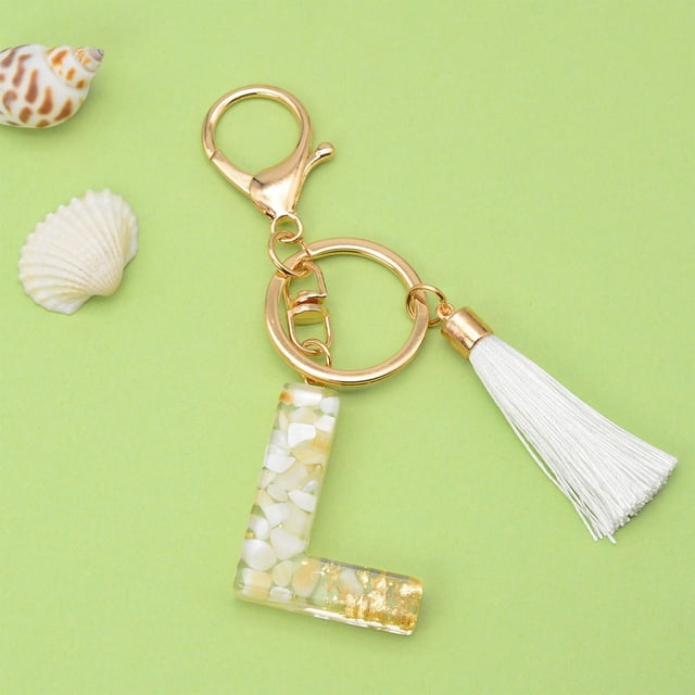 Clearance! New White Tassel Letter Key Chain Crystal Drop Pendant Fashionable Bag Key Chain Calf Stretch Box Weekly Finds #65