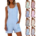 thumbnail image 1 of Sentmoon Overall Shorts Sleeveless Womens Rompers Striped Print Button Down Regular Fit Jumpsuit Summer for Business and Casual S-2XL, 1 of 7
