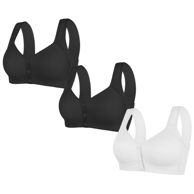 LOVZFMLL 3 Pack Plus Size Bras for Women Solid Color Comfort Soft Push Up Bra No Underwire Full Coverage Front Closure Everyday Bralettes W M
