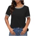 thumbnail image 5 of Pisexur Hauts pour Femmes, Hauts de Sortie pour Femmes & T-Shirt à Manches Courtes Col Rond Imprimé, Haut Ample, Hauts de Printemps pour Femmes Vin, G, 5 of 5
