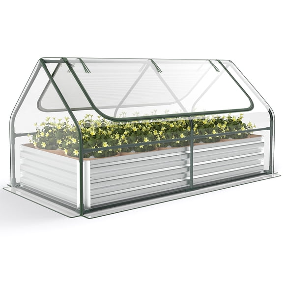 Patiojoy Jardinière Surélevée Galvanisée 6 Pi x 3 Pi x 3 Pi avec Serre, Bac à Fleurs Sans Fond avec Couvercle Transparent, Trousse de Jardinière d'Extérieur