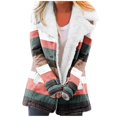 thumbnail image 4 of Womens Loose Fuzzy Fleece Gradient Lapel Single Breasted Buttons Jacket Hooded Coat, 4 of 6