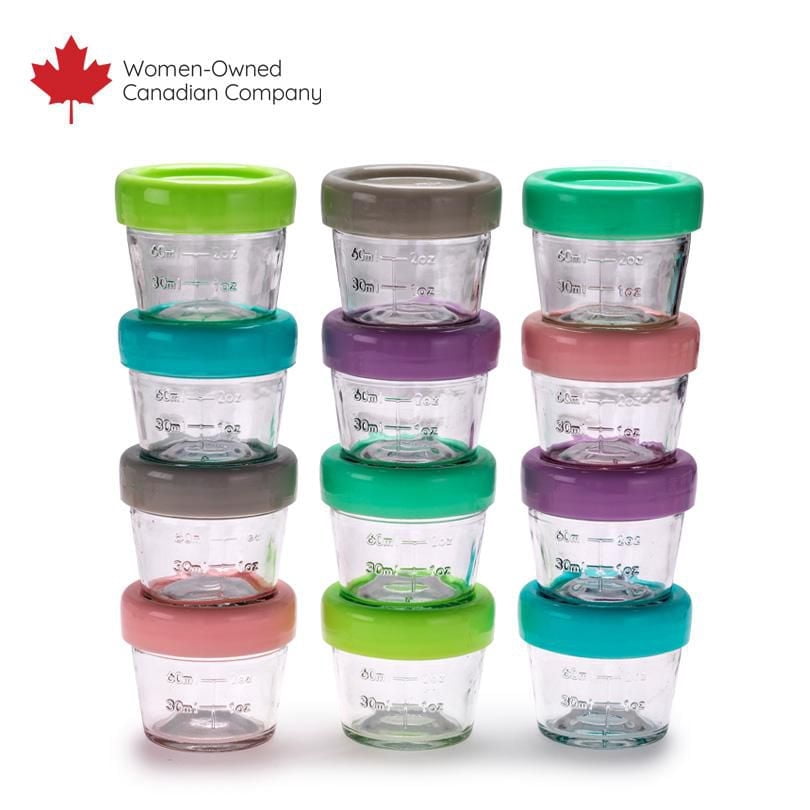 Melii Glass Baby Food Freezer Jars, Snack Container with Lids, BPA Free, Microwave & Dishwasher safe for Babies, Toddlers and Adults - 4oz, set of 12