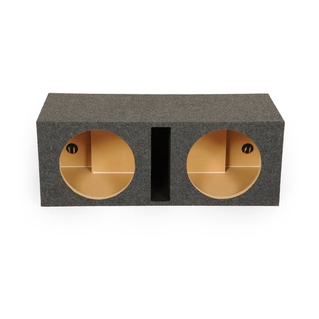 QPower QSBASS10 Boîtier de Caisson de Basses Porté à Fente Ventilée Simple de 10 Pouces avec Conception à Double Fente Ventilée pour Basses Profondes. Fabriqué avec un MDF de 5/8 Po et Recouvert de Tapis Charbon pour la Durabilité. Conçu pour un Caisson de Basses Simple de 10 Pouces avec un Diamètre de Découpe de 9,25 Pouces et un Espace d'Air de 1,1 Pied Cube. les Dimensions Sont de 16 Pouces de Large, 12 Pouces de Haut et 14,25 Pouces de Profondeur. Idéal pour les applications audio de Voiture.