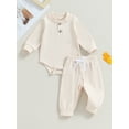 thumbnail image 3 of SUNSIOM Baby Boy 2 Piece Outfit Solid Color Button Long Sleeve Rompers and Elastic Pants Fall Clothes, 3 of 9