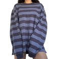 thumbnail image 2 of Chandail à Rayures pour Femmes, Coupe Ample, Col Rond, Manches Longues, Chandail Boyfriend, T-Shirt Esthétique Grunge, 2 of 6