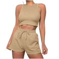thumbnail image 1 of ShomPort Womens 2PC Matching Set Sleeveless Round Collar Crop Tops High Elastic Waisted Drawstring Shorts Comfort Athletic Outfits, 1 of 6