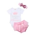 thumbnail image 1 of Kmbangi Ensemble d'Été pour Bébé Filles, Barboteuse à Manches Courtes + Shorts Unis + Bandeau, 1 of 8
