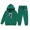 thumbnail image 4 of FhsagQ Outfits for Girls Children's Hoodie Set with Bow Print Girls Spring Outfits Size 8-9 Spring Dark Green 3-4Years, 4 of 4