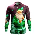 thumbnail image 1 of Kcodviy Chemise à Manches Longues pour Homme de Noël Père Noël Numérique Col à Manches Longues Imprimée 3D Boutonnée Col à Revers Décontractée Boutonnée Chemise à Manches Longues Haut, 1 of 4