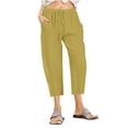 thumbnail image 1 of Penkiiy Pantalon Capri à Jambe Grand à Cordon pour Femme Grande Taille, Jaune, 2TG, 1 of 5