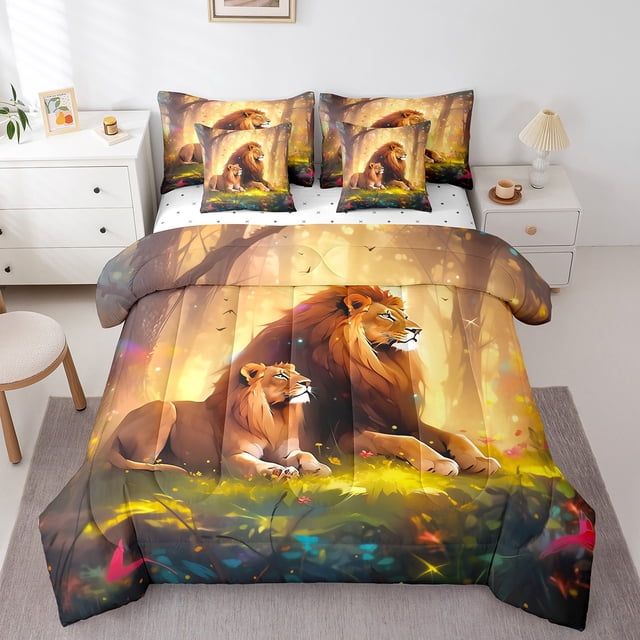 YST 7-Piece Lion Comforter Set Bed in a Bag, King Size, Polyester
