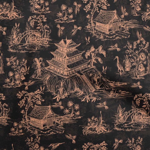 oneOone Viscose Chiffon Brown Fabric Asian Japanese Pattern Sewing Craft Projects Fabric Prints By Yard 42 Inch Wide