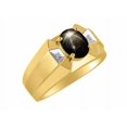 thumbnail image 3 of RYLOS Men's Rings 14K Yellow Gold Rings Classic Designer  9X7MM Gemstone &  Diamond Ring Black Star Sapphire March Birthstone Ring Size 9, 3 of 7