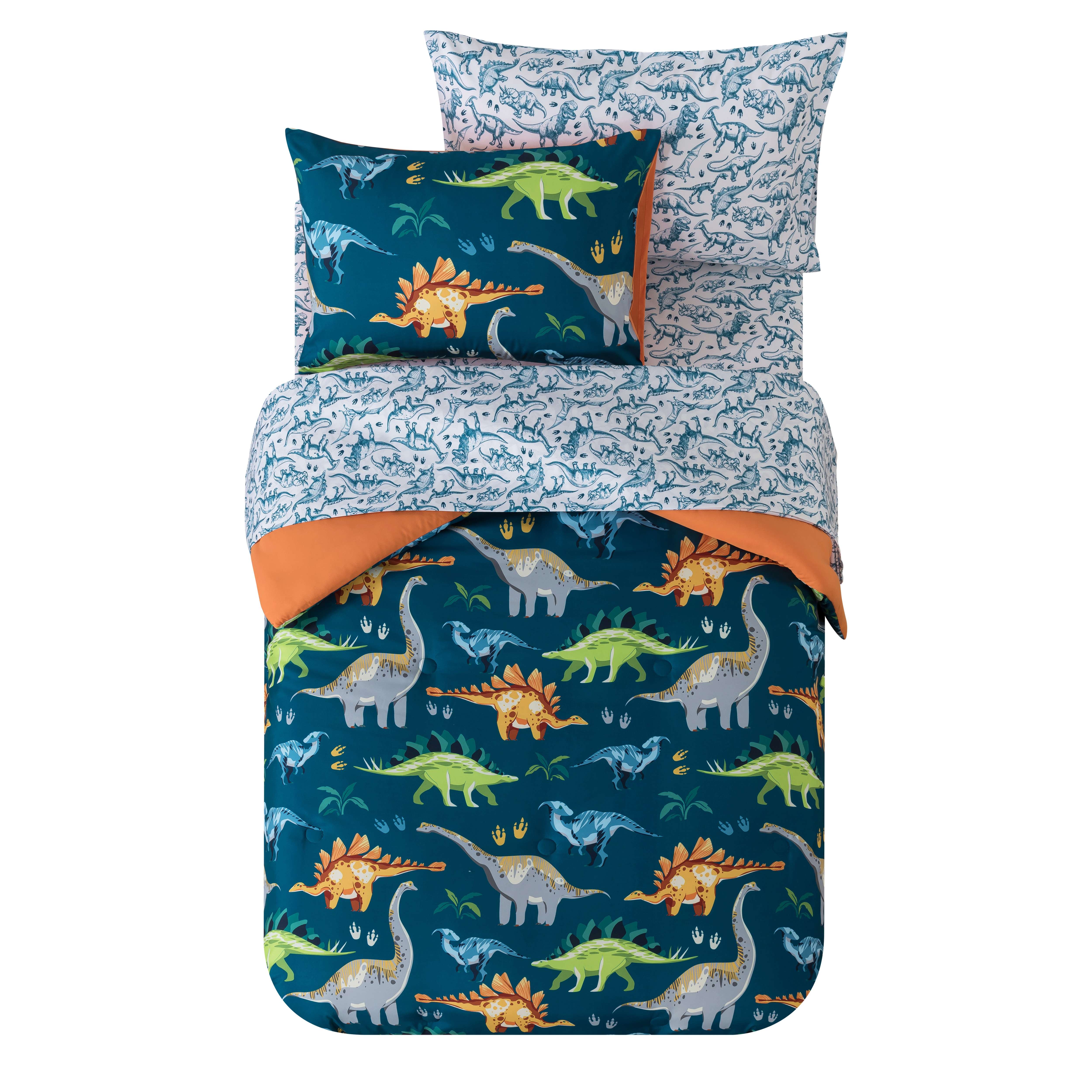 Mainstays Ensemble de literie 5 pièces « lit dans un sac » pour enfants dinosaures, couette réversible, lit simple (Twin)