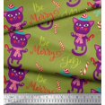 thumbnail image 3 of Soimoi Green Silk Fabric Text & Cat Kids Printed Fabric 1 Yard 42 Inch Wide, 3 of 3