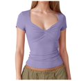 thumbnail image 1 of T-shirts Aguichant pour Femmes à Col en V devant, à Double Doublure, Manches Courtes, Coupe Ajustée, Court, Tendance, Tee, 1 of 6