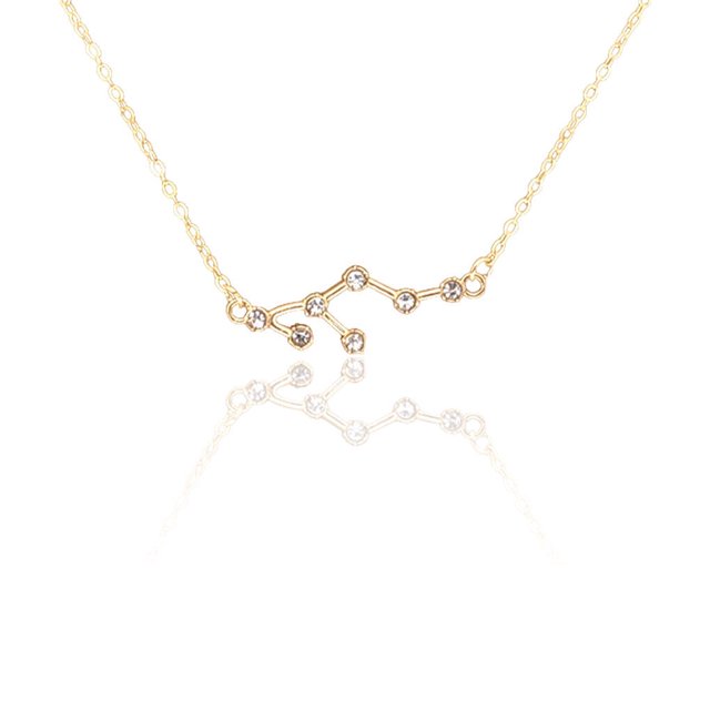 pitrice Ins Constellations Theme Friendship Necklace Rhinestone Comfortable Delicate with Display Card Pendant for Lover Festival Gifts Leo gold
