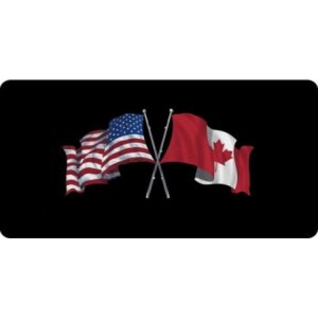 USA / Canada Crossed Flags Photo License Plate Free Personalization on this Plate