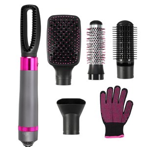 Unique Bargains 5 in 1 Hair Dryer Brush Detachable Hot Air Blow Dryer Brush Comb Set with Heat Protective Glove