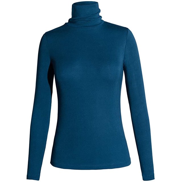 T-shirt Col Roulé Manches Longues Ajusté Extensible Basique Noir TG