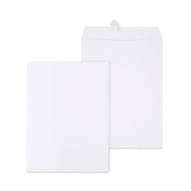 Universal UNV44101 9 x 12 in. catalog white envelope with EasyClose seal, shown in a front-facing view. The envelope resists tears and rips and features a clean, white finish. Suitable for mailing documents or organizing paperwork, often used as letter envelopes in office and school settings.