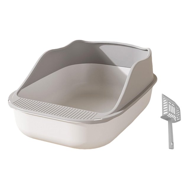 Cat Litter Box Kitty Bedpan Litter Tray Easy Cleaning Open Top Cat Litter Tray Gray