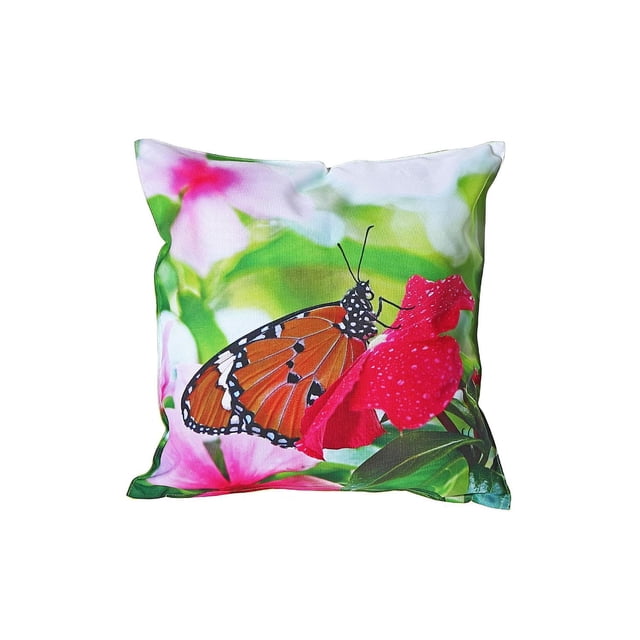 IH Casa Decor Coussin Extérieur Imperméable Petra - Ensemble de 2 avec un Papillon vibrant et un Imprimé floral Montrant un Papillon orange et Noir sur une Fleur Rouge avec un Feuillage Vert et Rose, Fait de polyester Imperméable avec une Fermeture Éclair Dissimulée, Convient à la Décoration de patio Extérieur Ou Intérieur.