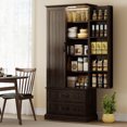 thumbnail image 2 of HOMCOM 72" Kitchen Pantry Cabinet with LED Light and Door Shelves, Brown, 2 of 10