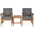 thumbnail image 2 of Patiojoy Ensemble de Conversation Sectionnel d'Extérieur en Bois d'Acacia de 3 Pcs avec Coussins Gris, 2 of 10