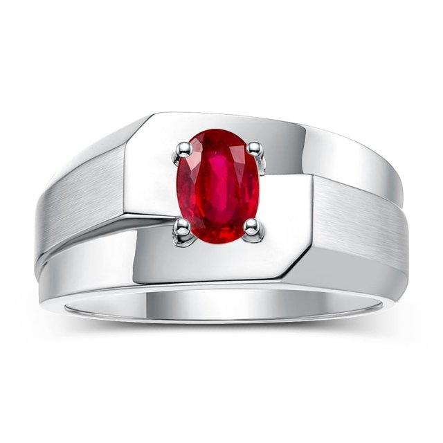 RYLOS Men's Rings 14K White Gold Ring Classic Solitaire 7X5MM Oval Shape Gemstone Designer Band Ruby July Birthstone Rings For Men Size 12