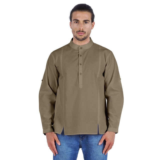 Atasi Chemise Henley Indienne pour Homme à Manches Longues, Décontractée, Col Mandarin, Courte Kurta