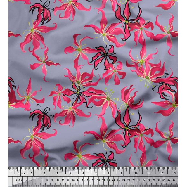 Soimoi Polyester Crepe Fabric Wildflower Floral Printed Fabric 1 Yard 42 Inch Wide