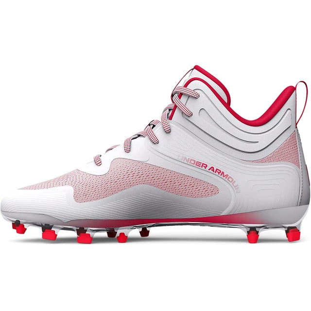 Under Armour Men's Command Mid Lacrosse MT TPU Cleat Shoe, (101) White/Red/Red, 8.5