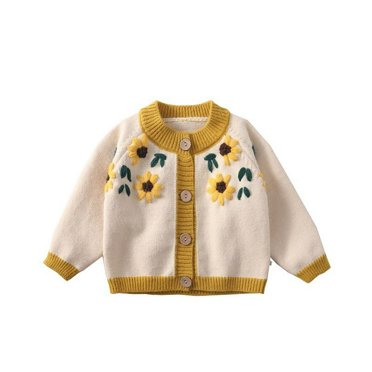 Chandails Brodés pour Filles 12M-7Y, Manches Longues, Cardigan Vintage, Vestes Automne/hiver, Pull Décontracté