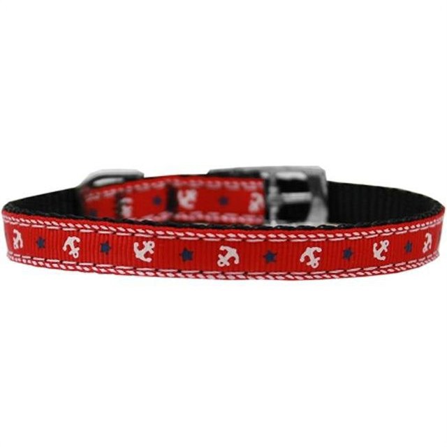 Anchors Nylon Dog Collar With Classic Buckle 3/8" Red Size 12