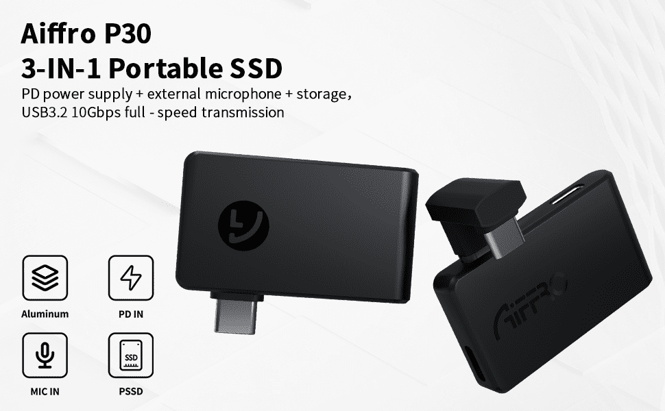 P30 3-in-1 Charging & Recording External SSD 2000MB/s Ultra Speed Portable Solid State Drive, Real-Time Storage for PC/Mac/Android/Camera (Compatible with USB-C/USB 3.0)