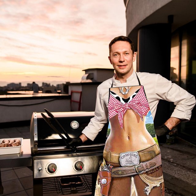 LPSSTORE Funny Personality Creative Apron Muscle Men's Apron Bikini Series Cartoon Couple Apron Polyester Apron