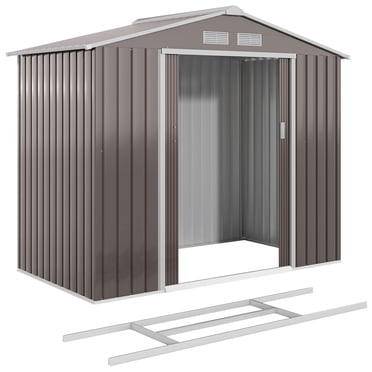 7' x 4' Garden Storage Shed w/ Foundation Kit and Double Doors Light Brown