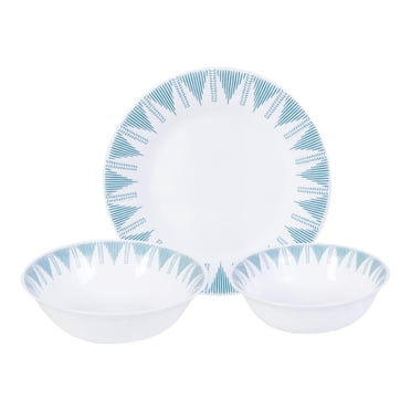 Ultra By Gibson Piper Point 12 Piece Double Bowl Dinnerware Set, Teal, Opal Glass