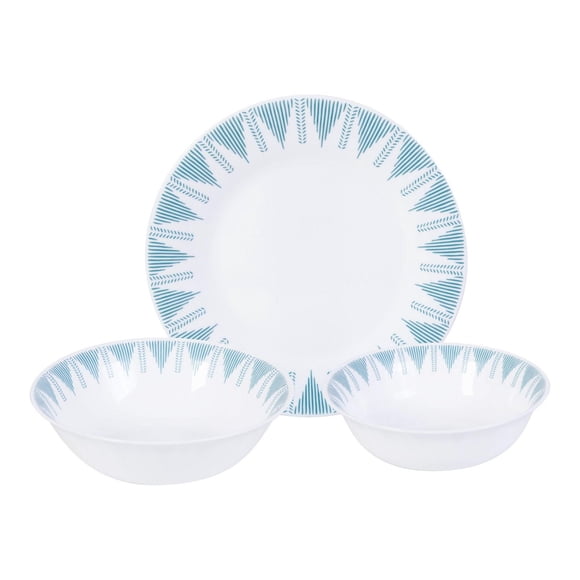 Ultra By Gibson Piper Point 12 Piece Double Bowl Dinnerware Set, Teal, Opal Glass