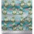 thumbnail image 1 of Soimoi Modal Satin Tissu Feuilles & Magnolia Imprimé Floral 1 Yard 42 Inch Wide, 1 of 5