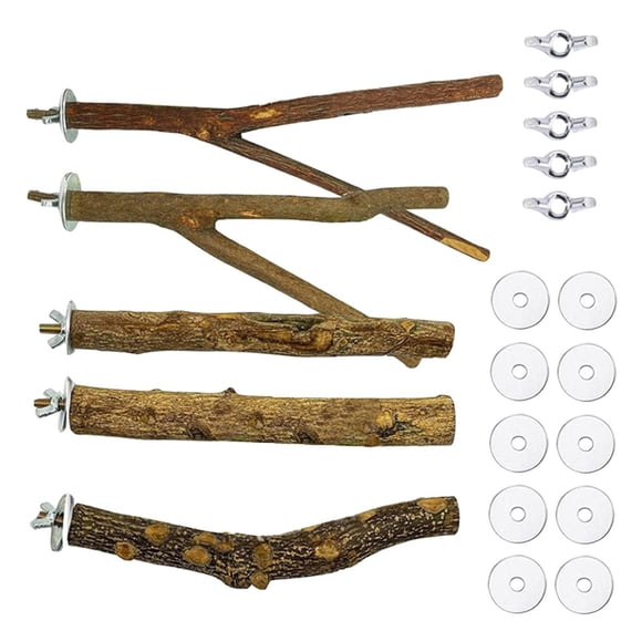 Mistaha Bird Perching Parrot Stand Set with Natural Wood Branches and Prickly Pear Sticks for Bird Cage - Play Gym Toy for Budgies, Conures, Parrots, Cockatiels, Macaws, Cockatoos