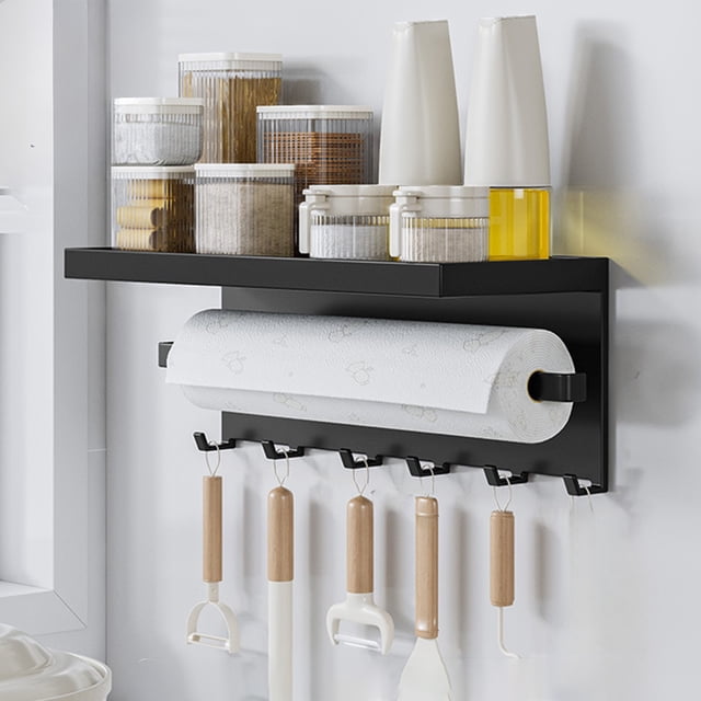 Clearance! KITTEHIGM Kitchen Multifunctional Shelf Refrigerator Side Magnetic Storage Rack Rolled Paper Towel Seasoning Jar Storage Multifunctional Hooks Sales Online Shopping Clearance Item