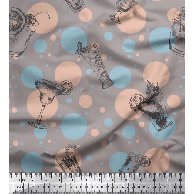 Soimoi Rayon Fabric Dot & Cocktail Beverages Print Fabric by The Yard 42 Inch Wide