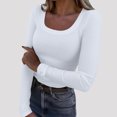 thumbnail image 2 of WRKEKC Blouse à Manches Longues pour Femmes, Couleur Unie, T-Shirt Décontracté à Col Rond pour Femmes, Tenue Quotidienne et de Bureau au Style Classique et Port Confortable, 2 of 7