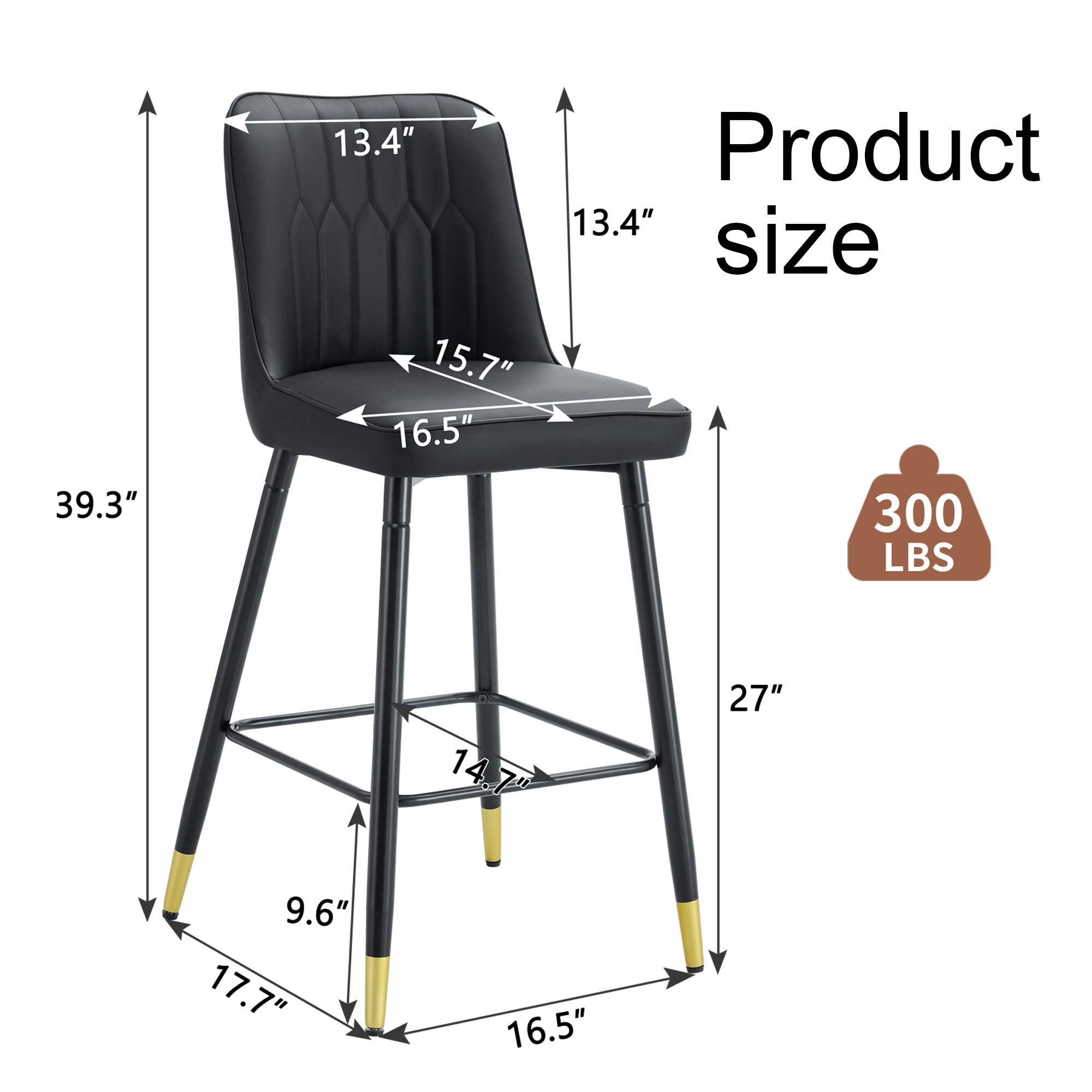 Ensemble de 2 chaises de bar Noble House, hauteur 100 cm, cuir PU noir