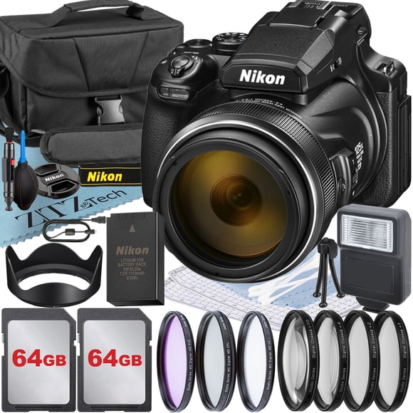 Nikon COOLPIX P1100 125x Super Zoom Compact Digital Camera with 2 Pack 64GB Memory Card + Case + Tripod + ZeeTech Professional Bundle