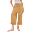 thumbnail image 3 of Yuyuzo Wide Leg Pants for Women High Waist Cotton Linen Drawstring Ruched Solid Color Boho Beach Trousers, 3 of 5