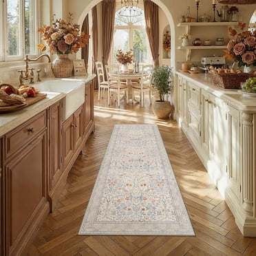 BERTHMEER 2'x6' Washable Runner Rugs for Hallway Bedroom Dorm Entryway Kitchen Entrance Corridor Non Slip Vintage Oriental Floral Traditional Runner Rugs, Beige